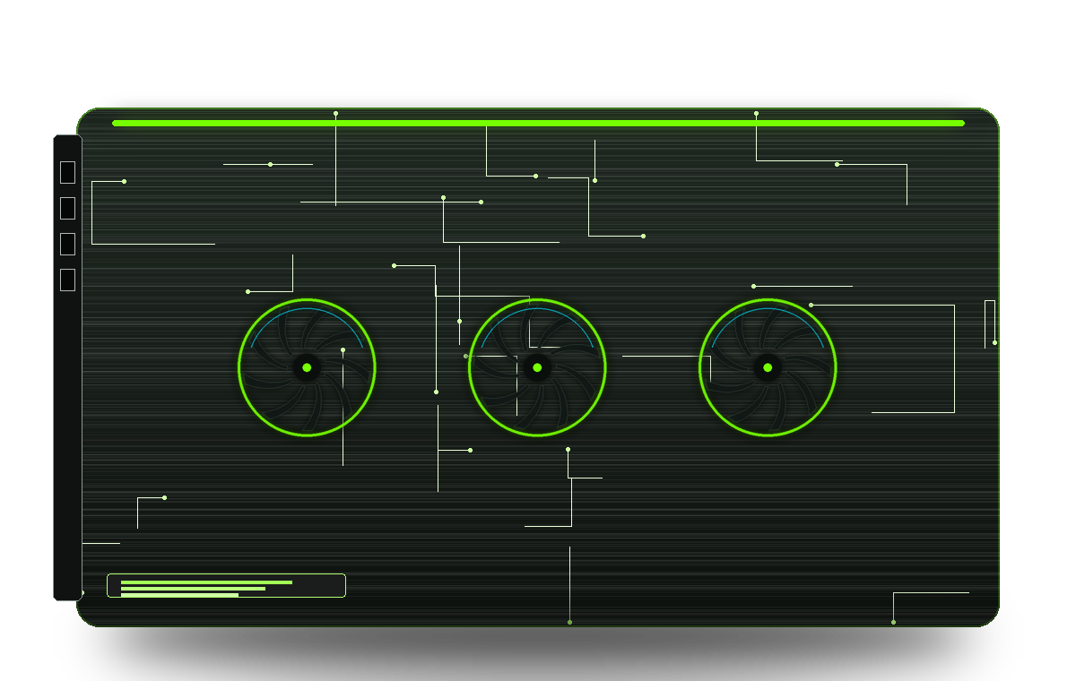 Stylized neon render of the GeForce RTX 5090 graphics card